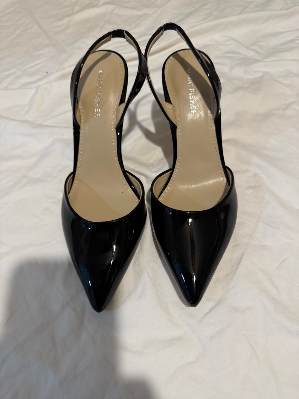 Marc Fisher Black Patent Pointed Slingback Pumps